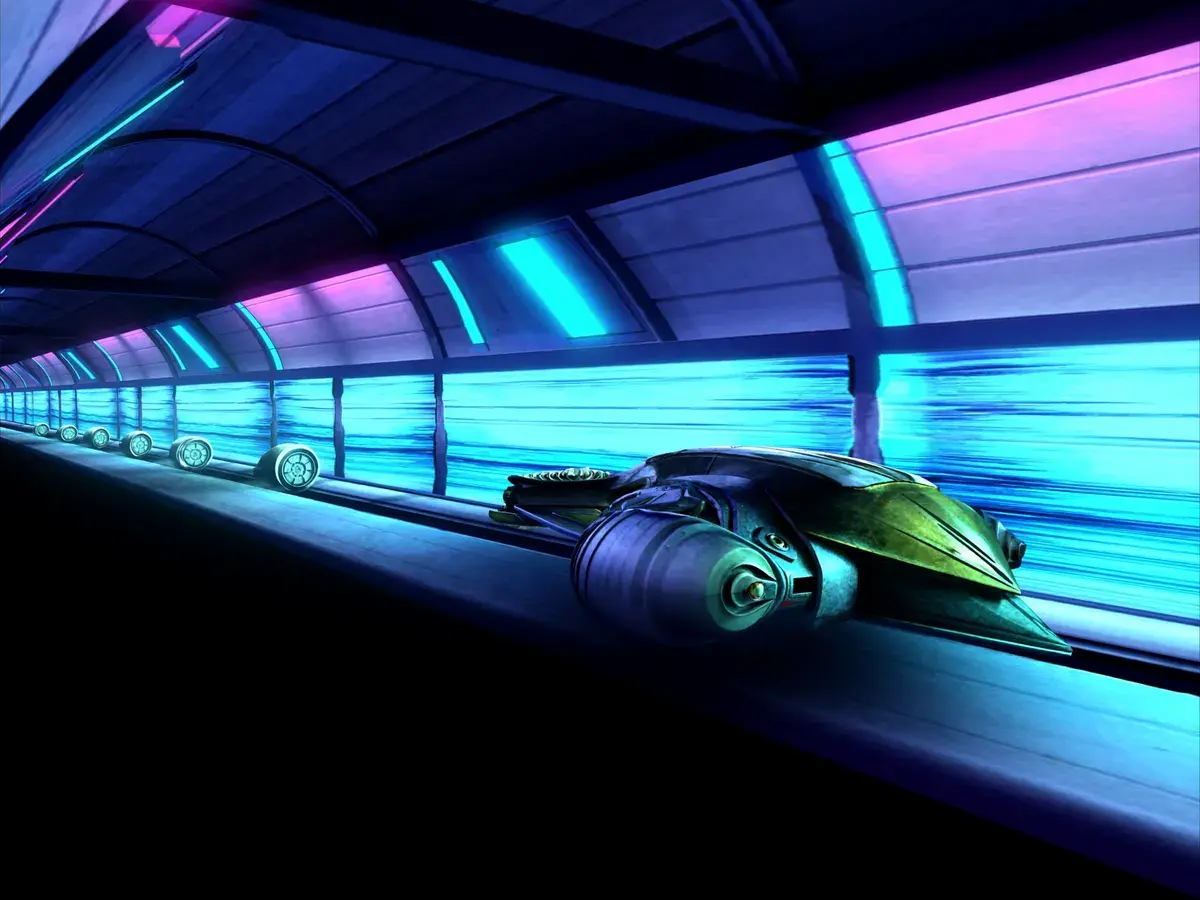 Futuristic racer speeding through a neon-lit tunnel — placeholder cover art