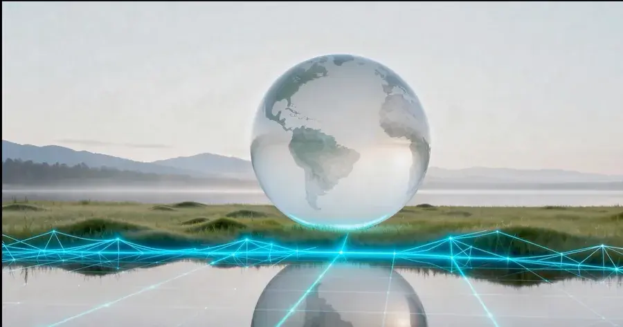 Official PAN project hero image from MBZUAI — a translucent globe over a grass and water landscape.